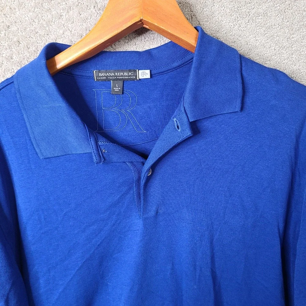 Banana Republic Shirt Mens L Blue Polo Luxury Touch Cotton Short Sleeve Casual